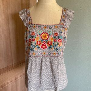 Savanna Jane Embroidered Sleeveless Boho Top Large